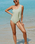 Dark Gray Tied One Shoulder One-Piece Swimwear