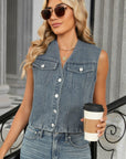 V-Neck Button Down Denim Vest