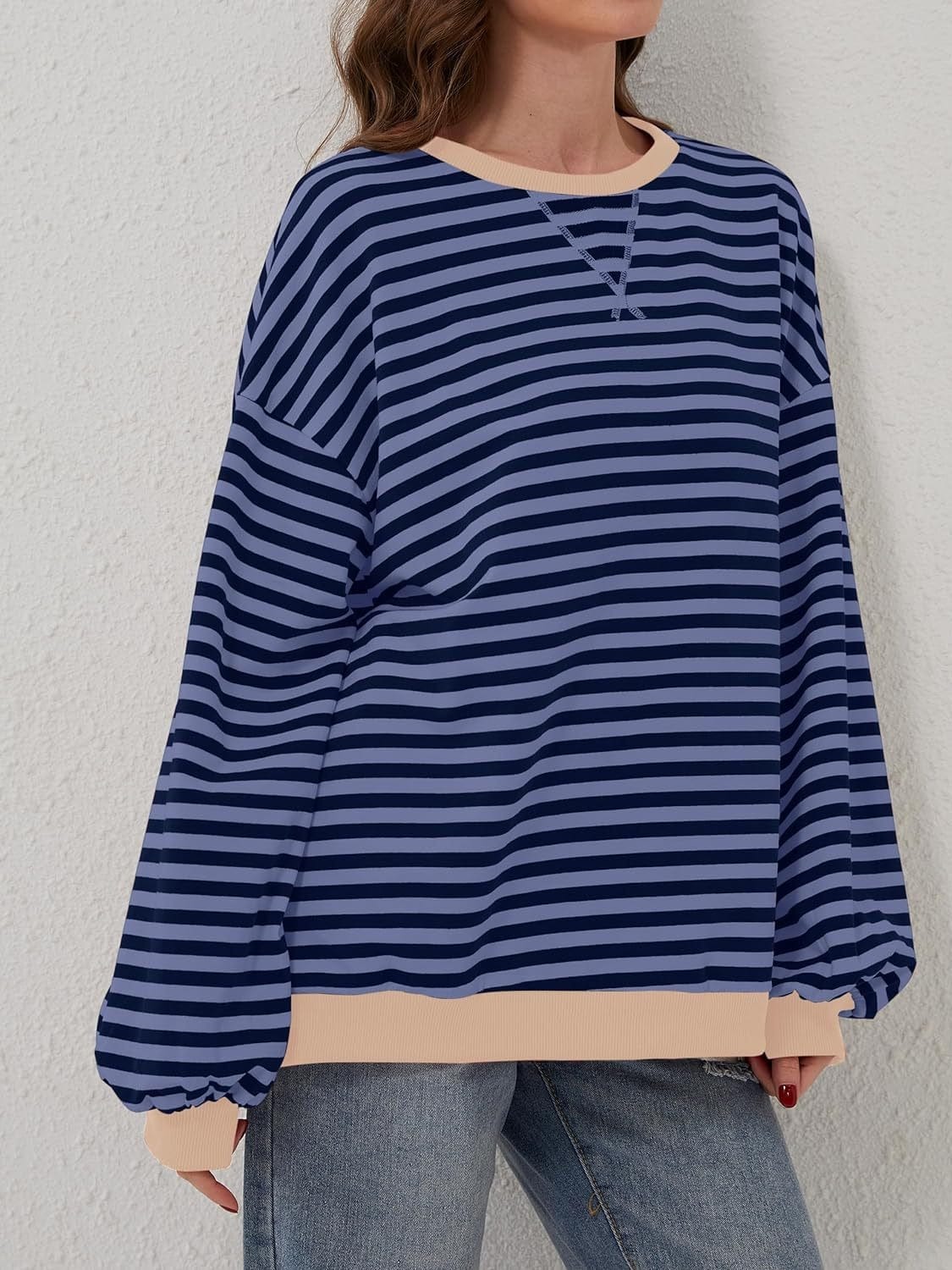 Dark Slate Gray Contrast Striped Long Sleeve Sweatshirt