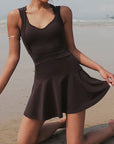 Rosy Brown V-Neck Wide Strap Active Dress with Unitard Liner Sentient Beauty Fashions Apparel & Accessories