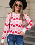 Angel Wings Contrast Heart Round Neck Sweater