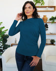 Dark Slate Gray Ruched Mock Neck Long Sleeve T-Shirt