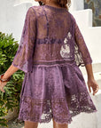 Dim Gray Lace Detail Plunge Cover-Up Dress Sentient Beauty Fashions Apparel & Accessories