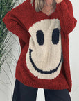 Smiling Face V-Neck Long Sleeve Sweater