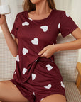 Heart Round Neck Top and Shorts Lounge Set