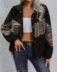 Embroidered Collared Neck Snap Down Jacket