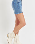 Light Gray RISEN Front Slit Raw Hem Denim Shorts