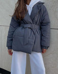 Puffer Long Sleeve Winter Coat with Belt