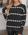 Heart Round Neck Long Sleeve Sweater