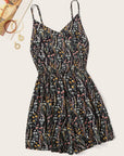 Antique White Printed V-Neck Spaghetti Strap Romper