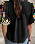 Embroidered Tie Neck Half Sleeve Blouse