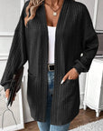 Textured Pocketed Open Front Long Sleeve Cover Up