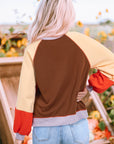 Color Block Round Neck Long Sleeve Sweatshirt