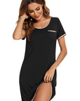 Contrast Trim Pocketed Round Neck Lounge Dress