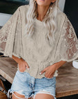 Rosy Brown Round Neck Three-Quarter Sleeve Blouse