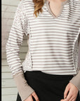 Exposed Seam Striped Notched Blouse