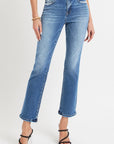 RISEN Full Size Mid Rise Ankle Straight Jeans with Pockets