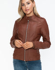 Snobbish PU Leather Biker Jacket with Side Zip Pockets