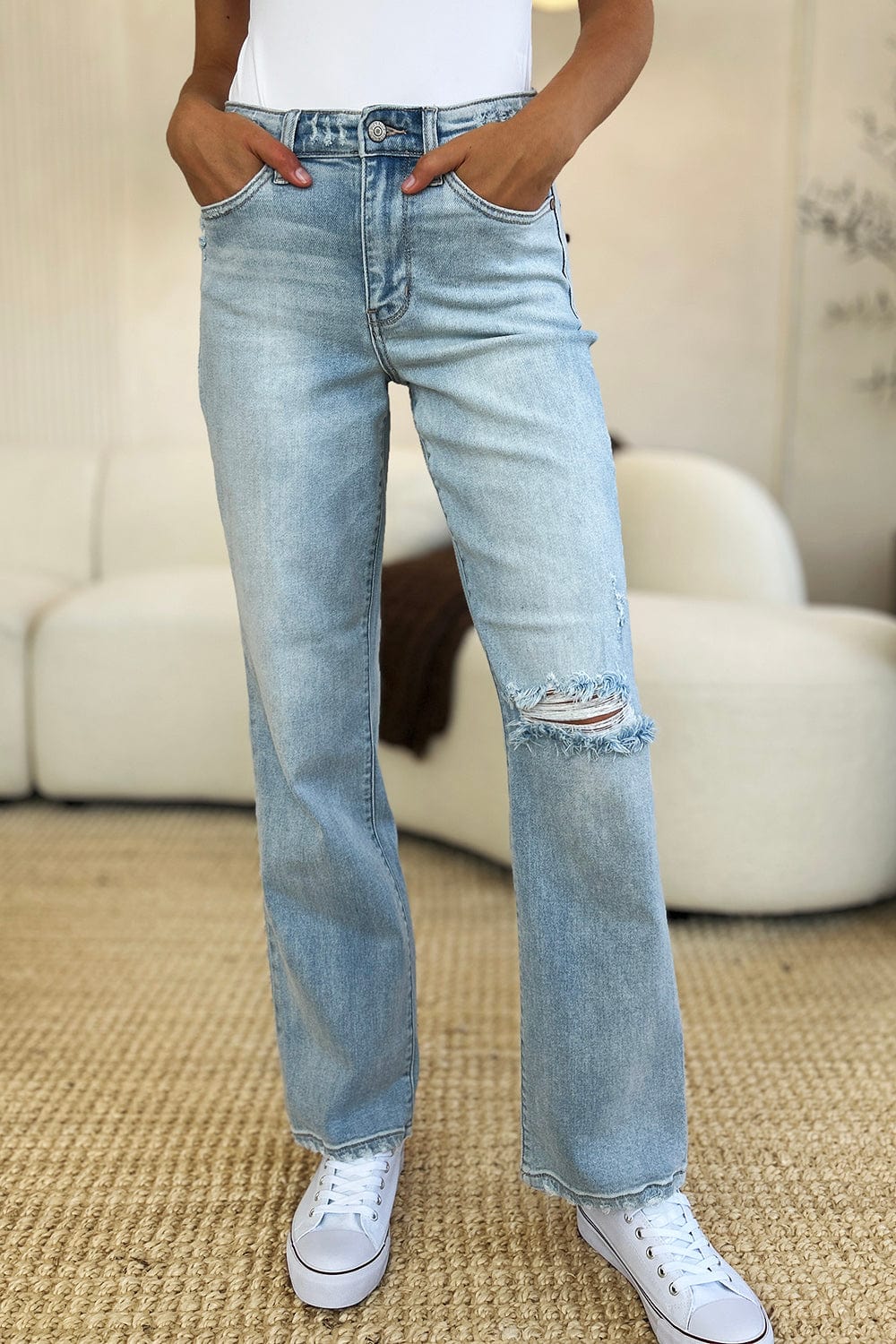 Dark Gray Judy Blue Full Size High Waist Distressed Straight Jeans