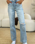 Dark Gray Judy Blue Full Size High Waist Distressed Straight Jeans