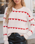 Heart Round Neck Long Sleeve Sweater