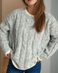 Cable Knit Round Neck Long Sleeve Sweater