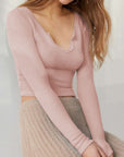 Tan Notched Long Sleeve T-Shirt