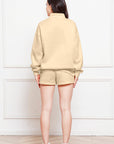 Half Zip Long Sleeve Sweatshirt and Drawstring Shorts Set