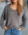 Heathered V-Neck Long Sleeve Sweater