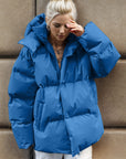 Pocketed Zip Up Hooded Puffer Jacket