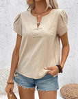 Light Gray Notched Short Sleeve Blouse