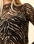 VERY J  Zebra Print Mock Neck Sheer Mesh Blouse