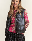 J.NNA Snap and Zipper Shiny Metallic Puffer Vest