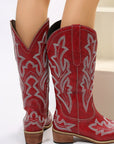 PU Leather Embroidered Geometric Point Toe Boots