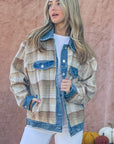 Rosy Brown And The Why Full Size Washed Denim Detail Brushed Plaid Jacket