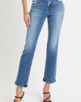 RISEN Full Size Mid Rise Ankle Straight Jeans with Pockets