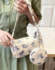 Gray Butterfly Print Shoulder Bag with Purse Sentient Beauty Fashions Apaparel & Accessories