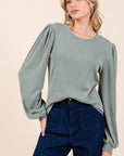 Mittoshop Round Neck Long Sleeve Rib Knit Top