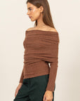 HYFVE Fuzzy Off Shoulder Textured Knit Top