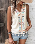 Gray Tassel Printed V-Neck Tank