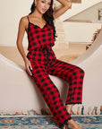 Plaid Lace Trim Spaghetti Strap Jumpsuit