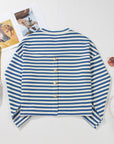 Striped Notched Long Sleeve Top