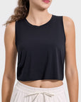 Dark Slate Gray Drawstring Cutout Round Neck Active Tank