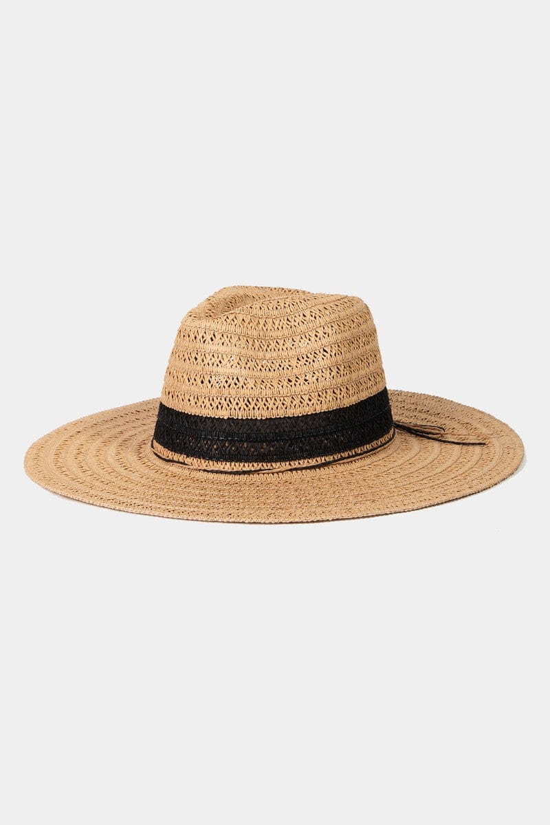 Beige Fame Contrast Straw Braided Sun Hat