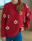 Flower Round Neck Raglan Sleeve Sweater