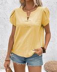 Tan Notched Short Sleeve Blouse