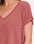 Rosy Brown Zenana V-Neck Short Sleeve Crop T-Shirt