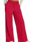 Drawstring Elastic Waist Wide Leg Pants