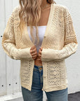 Light Gray Openwork Button Up Long Sleeve Cardigan