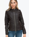 Snobbish PU Leather Biker Jacket with Side Zip Pockets